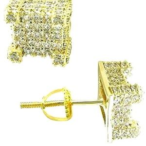 Iced Out CZ Square Stud Earrings For Women Men Scr
